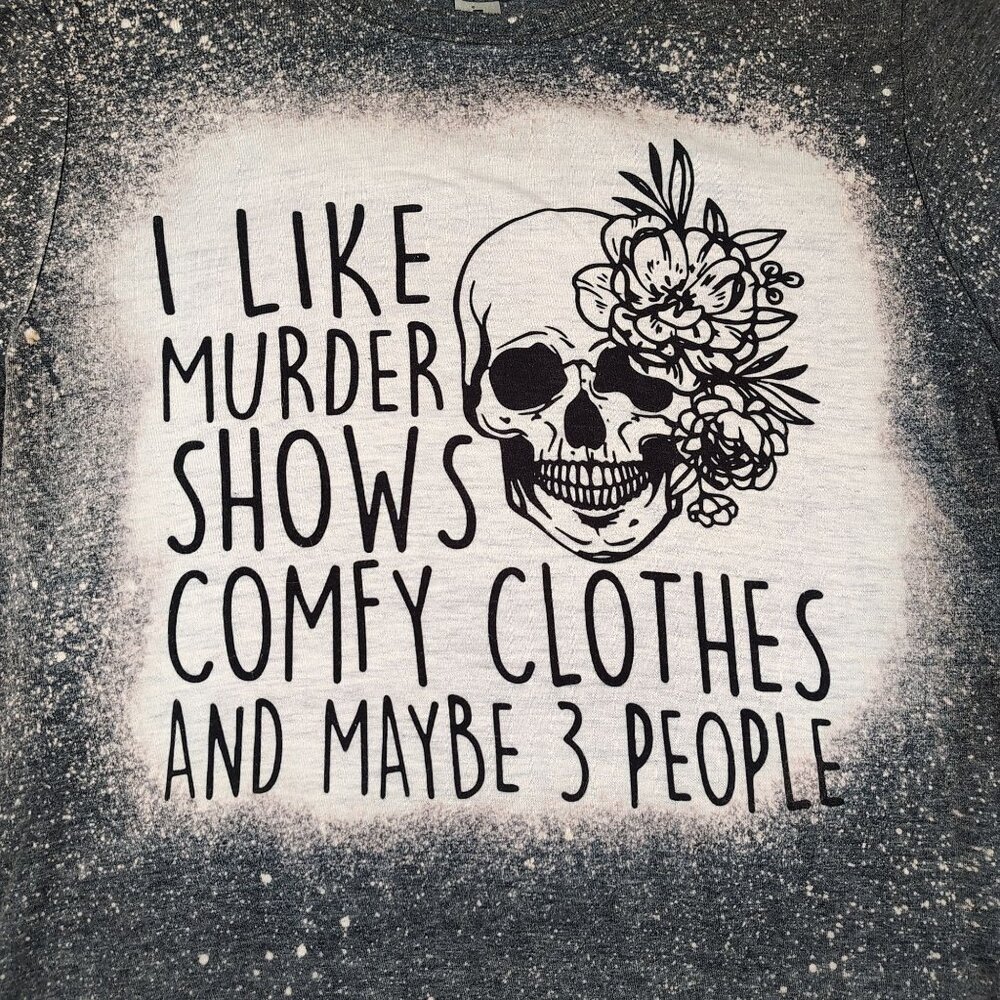 Crime Show Graphic Tee Shirt Womens sz Medium Skull Bleached Halloween - Picture 3 of 7